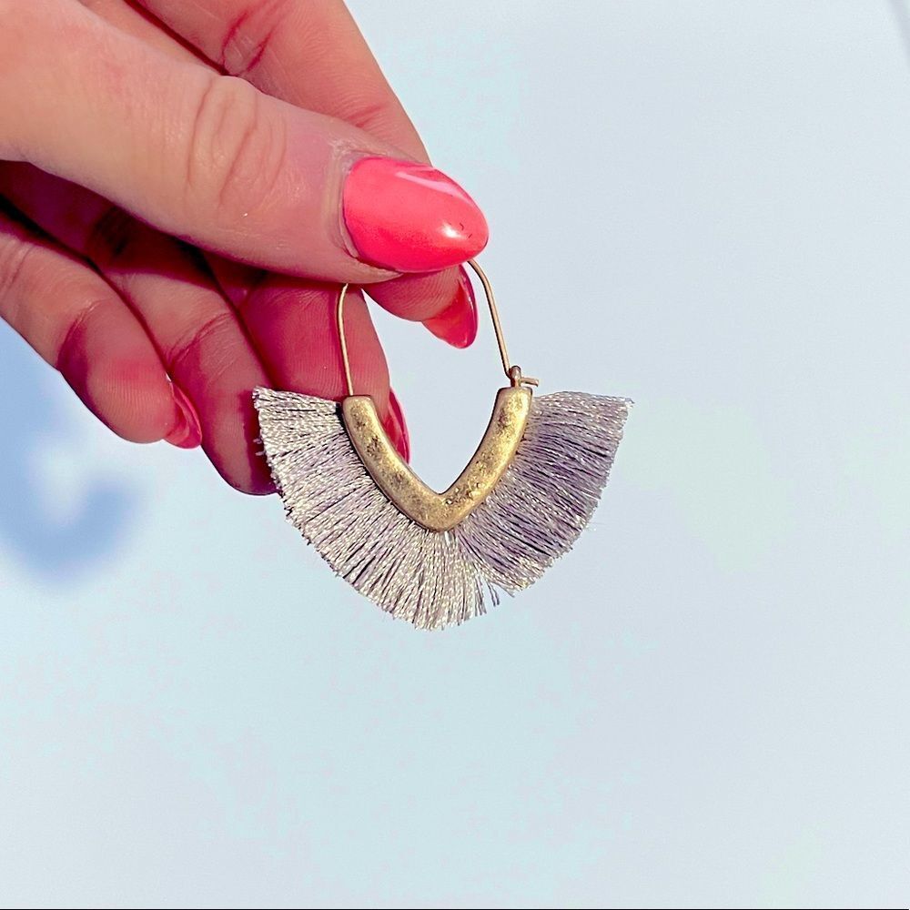 Fringe Hoop Earrings Gold Dusty Gray Drop Women Jewelry Boho Casual Summer NEW